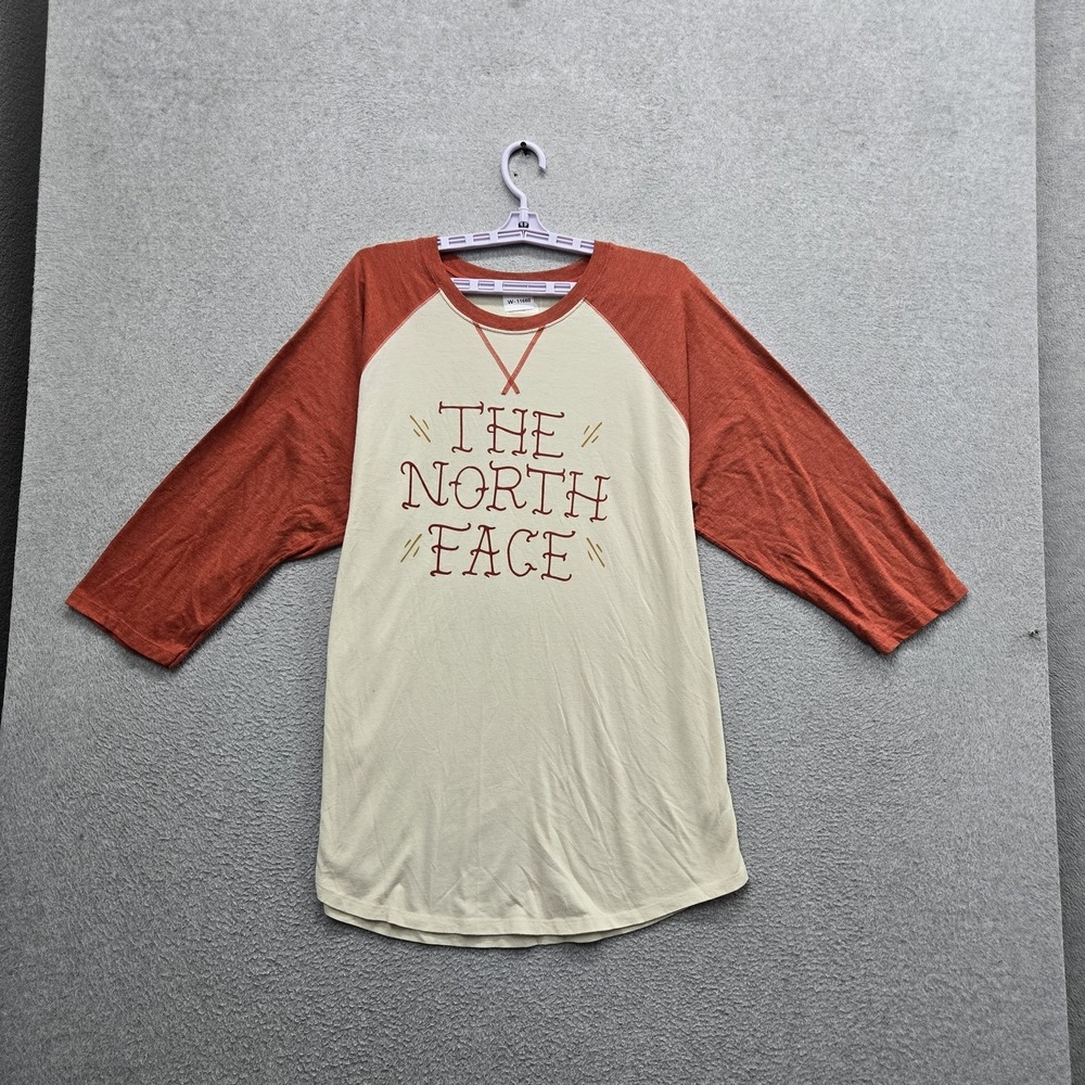 The North Face Men Shirt XXL Cream Logo Spellout Raglan Classic 3/4 Sleeve